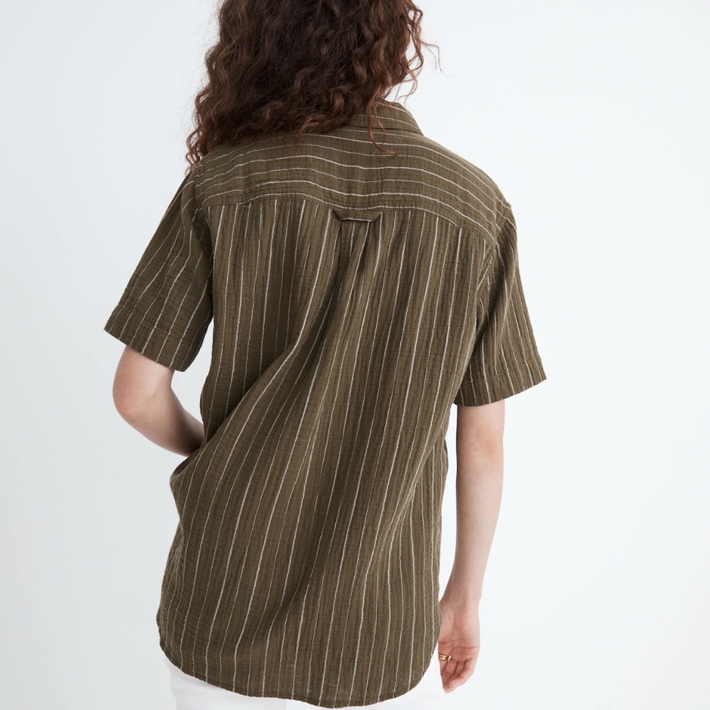 Madewell Olive Green Striped Cotton Shirt View 3